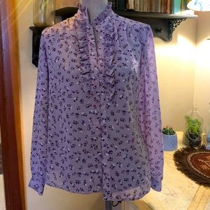 Lavender/lilac vintage librarians blouse with cute ruffle detail